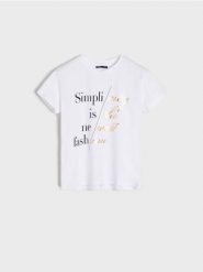 Koszulka z nadrukiem - biały. Białe t-shirty damskie Sinsay, l, bez wzorów, klasyczne, bez kołnierzyka. Za 25.99 zł.