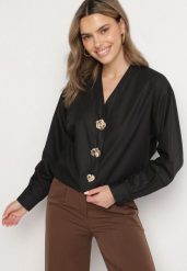 Czarna Koszula z Bawełną i Wiskozą Ozdobiona Aplikacjami Morbia. Czarne bluzki damskie Born2be, l, z aplikacjami, z bawełny, biznesowe, bez kołnierzyka, bez ramiączek. Za 99.99 zł.
