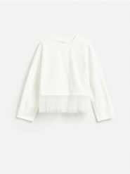 Bluza z tiulowym dołem - złamana biel. Bluzy damskie Reserved, l, bez wzorów, z bawełny, bez kaptura. Za 99.99 zł.