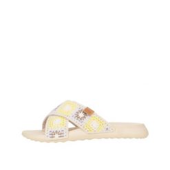 Sandały HEY DUDE CHRISTI SLIDE COTTAGE CROCHE Wielokolorowy. Brązowe klapki damskie PRO BRANDS, bez wzorów, z tkaniny, bez obcasa. Za 276.60 zł.