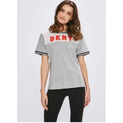 Dkny - Top piżamowy. Szare piżamy damskie DKNY, z bawełny, z krótkim rękawem. W wyprzedaży za 159.90 zł.