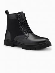 Buty męskie trapery z wysoką cholewką z łączonych materiałów – czarne V1 OM-FOBO-0174 - 46. Czarne śniegowce i trapery męskie Ombre Clothing, z gumy, przed kolano, bez zapięcia. Za 209.99 zł.