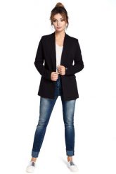 Czarny Szykowny Dłuższy Żakiet bez Zapięcia. Czarne żakiety damskie MOE, l, bez wzorów, z bawełny, eleganckie. Za 313.90 zł.