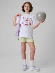 4F Spodenki dresowe dziewczęce - miętowe 122 (6-7 lat). Niebieskie spodenki dla dziewczynek 4f, na lato, bez wzorów, z dresówki. Za 59.99 zł.