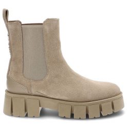 Botki damskie Carinii, naturalna skóra zamszowa skórzana wkładka wsuwana cholewka z gumowym klinem, bez, B8541_-O17-000-000-F7. Brązowe kozaki damskie Carinii, z gumy, bez obcasa. Za 359.00 zł.