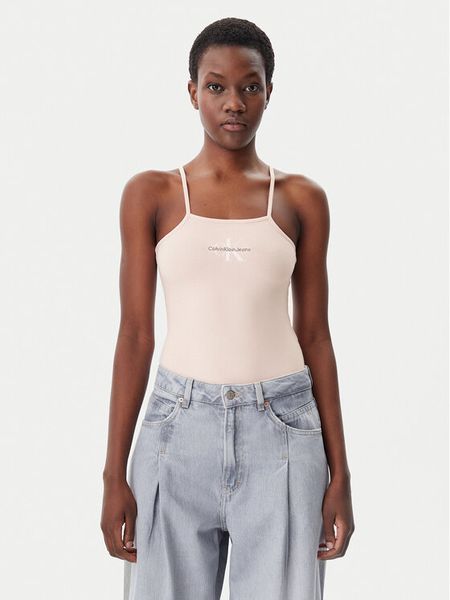 Calvin Klein Jeans Body Monologo J20J223421 Różowy Slim Fit. Czerwone bluzki damskie Calvin Klein Jeans, l, bez wzorów, z bawełny, bez kołnierzyka, bez ramiączek. Za 109.99 zł.