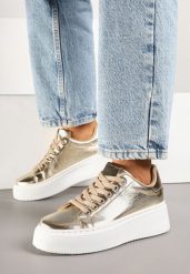 Złote Sneakersy na Platformie Berdolina. Żółte obuwie sportowe damskie Born2be, bez wzorów. Za 69.99 zł.