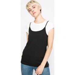 Vero Moda - Top. Szare topy damskie Vero Moda, z bawełny, z okrągłym kołnierzem, z krótkim rękawem. W wyprzedaży za 29.90 zł.