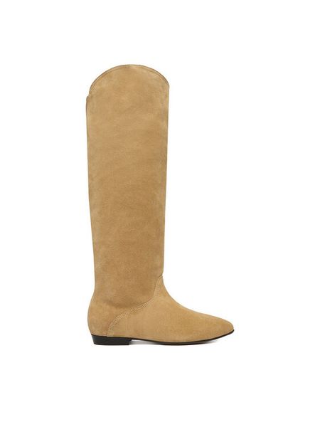 Badura Kozaki EO-CELIA-60504-25 Beżowy. Brązowe kozaki damskie Badura, ze skóry, bez obcasa, na płaskiej podeszwie. Za 579.99 zł.
