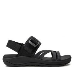 Sandały Merrell. Czarne sandały damskie Merrell, bez wzorów, bez obcasa, na płaskiej podeszwie, bez zapięcia. Za 219.99 zł.