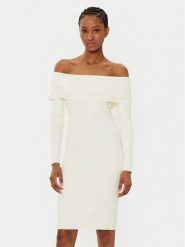 Guess Sukienka dzianinowa W5RK0G Z2YJ2 Écru Regular Fit. Sukienki damskie Guess, xs, z aplikacjami, z dzianiny, bez kołnierzyka, bez ramiączek. Za 377.00 zł.