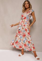 Beżowo-Różowa Kwiecista Sukienka z Wiskozy z Falbanką na Ramiączkach z Materiałowym Paskiem Nuclemia. Brązowe sukienki damskie Renee, na spotkanie biznesowe, na lato, l, bez wzorów, z materiału, bez kołnierzyka, bez ramiączek, maxi. Za 69.99 zł.