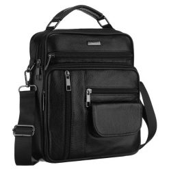 Skórzana, poręczna listonoszka męska w czarnym kolorze - Rovicky. Czarne torby na ramię męskie ROVICKY, bez wzorów, ze skóry, na ramię. Za 79.99 zł.