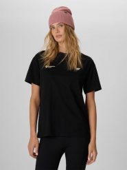 4F T-shirt loose z nadrukiem damski - czarny S. Czarne t-shirty damskie 4f, m, bez wzorów, z bawełny, klasyczne, bez kołnierzyka. Za 79.99 zł.