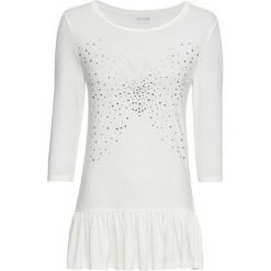Shirt z motylem bonprix biel wełny - motyl. Białe bluzki damskie bonprix, z aplikacjami, z wełny, bez kołnierzyka. Za 49.99 zł.