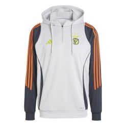 Bluza treningowa Benfica Lisbonne Tiro 2024/25. Szare bluzy sportowe męskie Adidas, bez wzorów, z materiału, z kapturem, do piłki nożnej. Za 244.45 zł.