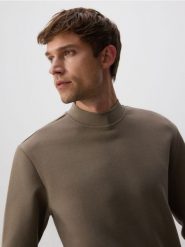 Bluza ze stójką - beżowy. Brązowe bluzy męskie Reserved, l, bez wzorów, z bawełny, bez kaptura. Za 99.99 zł.