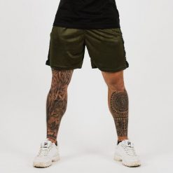 Szorty męskie fitness regular zielone Vertical. Zielone krótkie spodenki sportowe męskie GYMBEAM, l, bez wzorów, z materiału, na fitness i siłownię. Za 54.90 zł.