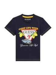 Guess T-Shirt N6GI07 K8HM4 Granatowy Regular Fit. Niebieskie t-shirty dla chłopców Guess, z aplikacjami, z bawełny, bez ramiączek. Za 119.99 zł.