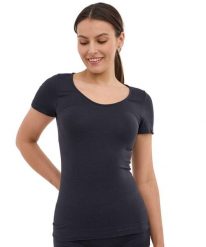 Koszulka damska krótki rękaw z wełną Brubeck COMFORT MERINO. Brązowe t-shirty damskie Brubeck, s, bez wzorów, z poliamidu, bez kołnierzyka. Za 189.99 zł.