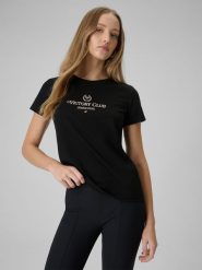 4F T-shirt regular z nadrukiem damski - czarny XL. Czarne t-shirty damskie 4f, xl, bez wzorów, z dzianiny, bez kołnierzyka. Za 59.99 zł.