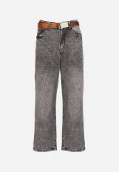 Szare Bawełniane Jeansy Szerokie z Paskiem Lerilise. Szare jeansy męskie Born2be, eleganckie. Za 129.99 zł.