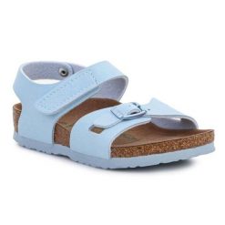Sandały Birkenstock Colorado Kids 1021687 Light Blue niebieskie. Niebieskie sandały dziewczęce z materiału, bez zapięcia. Za 367.32 zł.