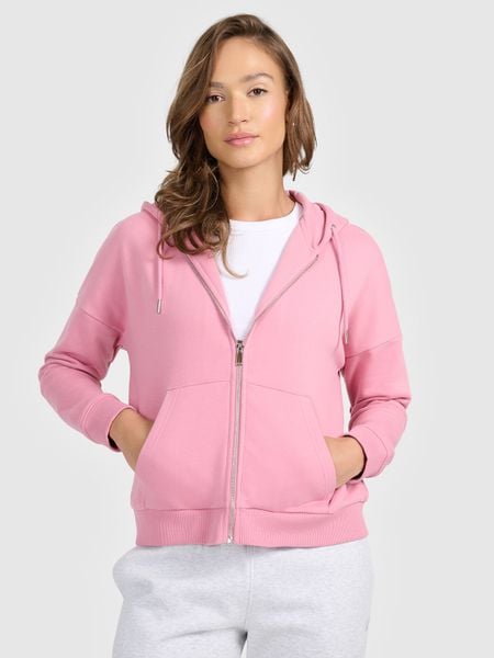 4F Bluza dresowa rozpinana z kapturem damska - różowy L. Czerwone bluzy damskie 4f, l, bez wzorów, z bawełny, z kapturem. Za 169.99 zł.
