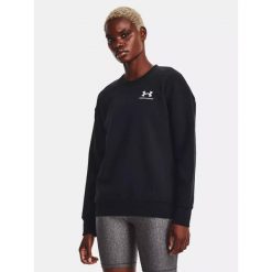 Bluza fitness damska UNDER ARMOUR Essential Fleece Crew. Czarne bluzy sportowe damskie Under Armour, l, bez wzorów, bez kaptura, na fitness i siłownię. W wyprzedaży za 261.50 zł.