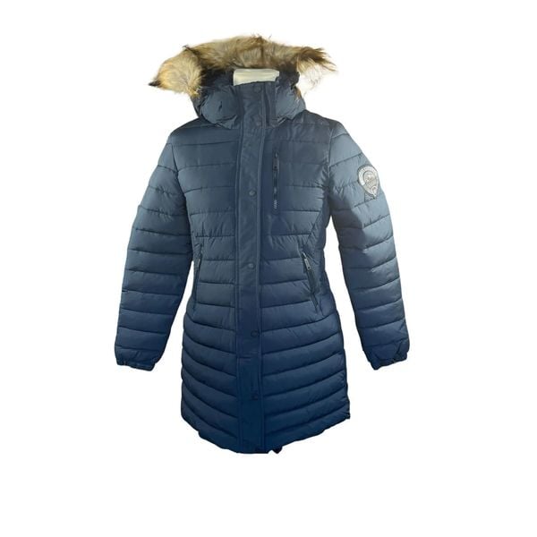 Parka damska z kapturem Superdry Fuji. Niebieskie kurtki damskie Superdry., na zimę, bez wzorów, długie, z kapturem. Za 589.20 zł.