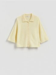 Kardigan z dodatkiem wełny z alpaki - jasnożółty. Żółte kardigany damskie Reserved, l, bez wzorów, z dzianiny. Za 149.99 zł.