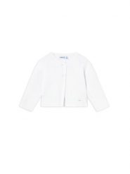 Mayoral Kardigan 1307 Biały Regular Fit. Białe swetry dla dziewczynek Mayoral, bez wzorów, z bawełny, bez kołnierzyka, bez ramiączek, bez kaptura. Za 99.99 zł.