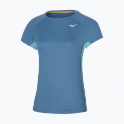 Koszulka do biegania damska Mizuno Dryaeroflow Tee. Niebieskie t-shirty damskie Mizuno, l, bez wzorów, z materiału, bez kołnierzyka. Za 59.99 zł.