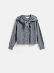 Wełniany kardigan z chustą - szary. Szare kardigany damskie Reserved, l, bez wzorów, z wełny. Za 259.99 zł.