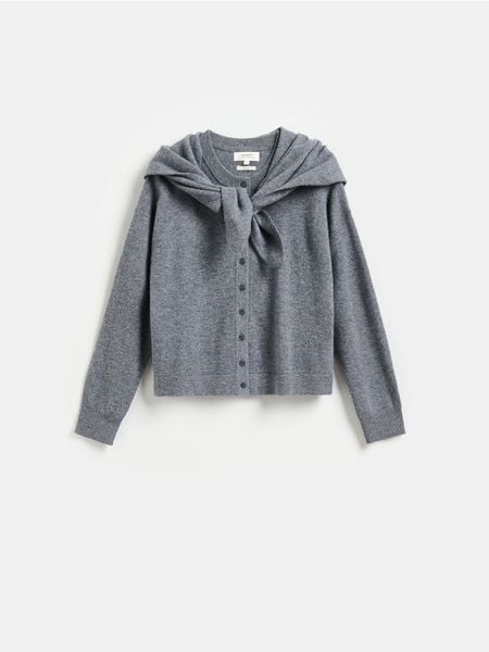 Wełniany kardigan z chustą - szary. Szare kardigany damskie Reserved, bez wzorów, z wełny. Za 259.99 zł.