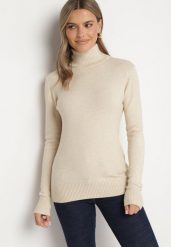 Beżowy Sweter z Golfem z Domieszką Kaszmiru i Wiskozy Zaisma. Brązowe swetry damskie Born2be, bez wzorów, z jeansu, eleganckie, bez kołnierzyka, bez ramiączek, długie, bez kaptura. Za 84.99 zł.