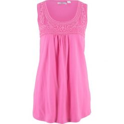 Top bawełniany z koronką bonprix jasny fuksja. Czerwone topy damskie bonprix, w koronkowe wzory, z bawełny. Za 34.99 zł.