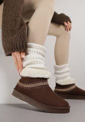 Ciemnobrązowe Wsuwane Śniegowce z Imitacji Zamszu Zdobione Haftem i Futerkiem Zetesse. Brązowe śniegowce i trapery damskie Born2be, z jeansu. Za 99.99 zł.