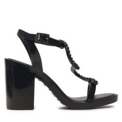 Sandały Melissa. Czarne klapki damskie Melissa, bez wzorów, bez obcasa, na słupku, bez zapięcia. Za 429.99 zł.