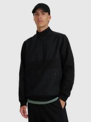 BLUZA MĘSKA DRESOWA 4F Z ZAMKIEM DO POŁOWY INTERLOCK TSWSM1947 KOLOR CZARNY. Czarne bluzy męskie 4f, l, bez wzorów, z dresówki, bez kaptura, do biegania. Za 199.99 zł.