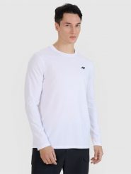 4F Longsleeve regular gładki męski - biały S. Białe koszulki sportowe męskie 4f, m, bez wzorów, z bawełny, bez kołnierzyka, bez ramiączek. W wyprzedaży za 39.99 zł.