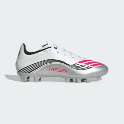 Buty F50 Messi Club Firm/Multi-Ground. Białe buty sportowe męskie Adidas, bez zapięcia, do piłki nożnej. Za 226.99 zł.