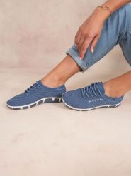 Damskie płócienne buty sportowe TBS Jazaria. Niebieskie obuwie sportowe damskie TBS, bez wzorów, z materiału, tenisowe. Za 385.55 zł.