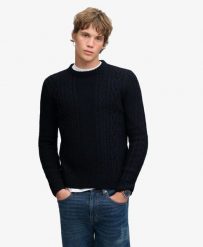 Superdry Jacob Cable Knit Jumper sweter warkoczowy — relaxed fit. Niebieskie swetry przez głowę męskie Superdry., m, z aplikacjami, z materiału, bez kołnierzyka. Za 434.30 zł.