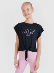 4F Crop-top sportowy regular z nadrukiem dziewczęcy - czarny 158/164 (12-14 lat). Czarne t-shirty i topy dla dziewczynek 4f, bez wzorów, bez ramiączek. W wyprzedaży za 29.99 zł.