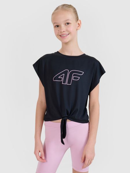 4F Crop-top sportowy regular z nadrukiem dziewczęcy - czarny 158/164 (12-14 lat). Czarne t-shirty i topy dla dziewczynek 4f, bez wzorów, bez ramiączek. W wyprzedaży za 29.99 zł.
