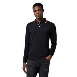 MESKA KOSZULKA POLO WRANGLER LS POLO SHIRT BLACK 112371505. Czarne koszulki polo męskie Wrangler, xl, bez wzorów, bez ramiączek. Za 89.99 zł.