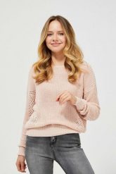 Sweter oversize z ażurowym wzorem. Czerwone swetry damskie MOODO, s, w ażurowe wzory, z bawełny, bez kołnierzyka, bez ramiączek, długie, bez kaptura. W wyprzedaży za 29.99 zł.