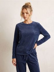 Prążkowana koszulka piżamowa - granatowy. Niebieskie koszule nocne damskie Sinsay, l, bez wzorów, prążkowane. Za 35.99 zł.