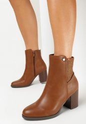 Brązowe Botki na Słupku w Cyrkonie Nevicai. Brązowe botki damskie Born2be, eleganckie, bez obcasa, na obcasie, bez zapięcia. Za 169.99 zł.
